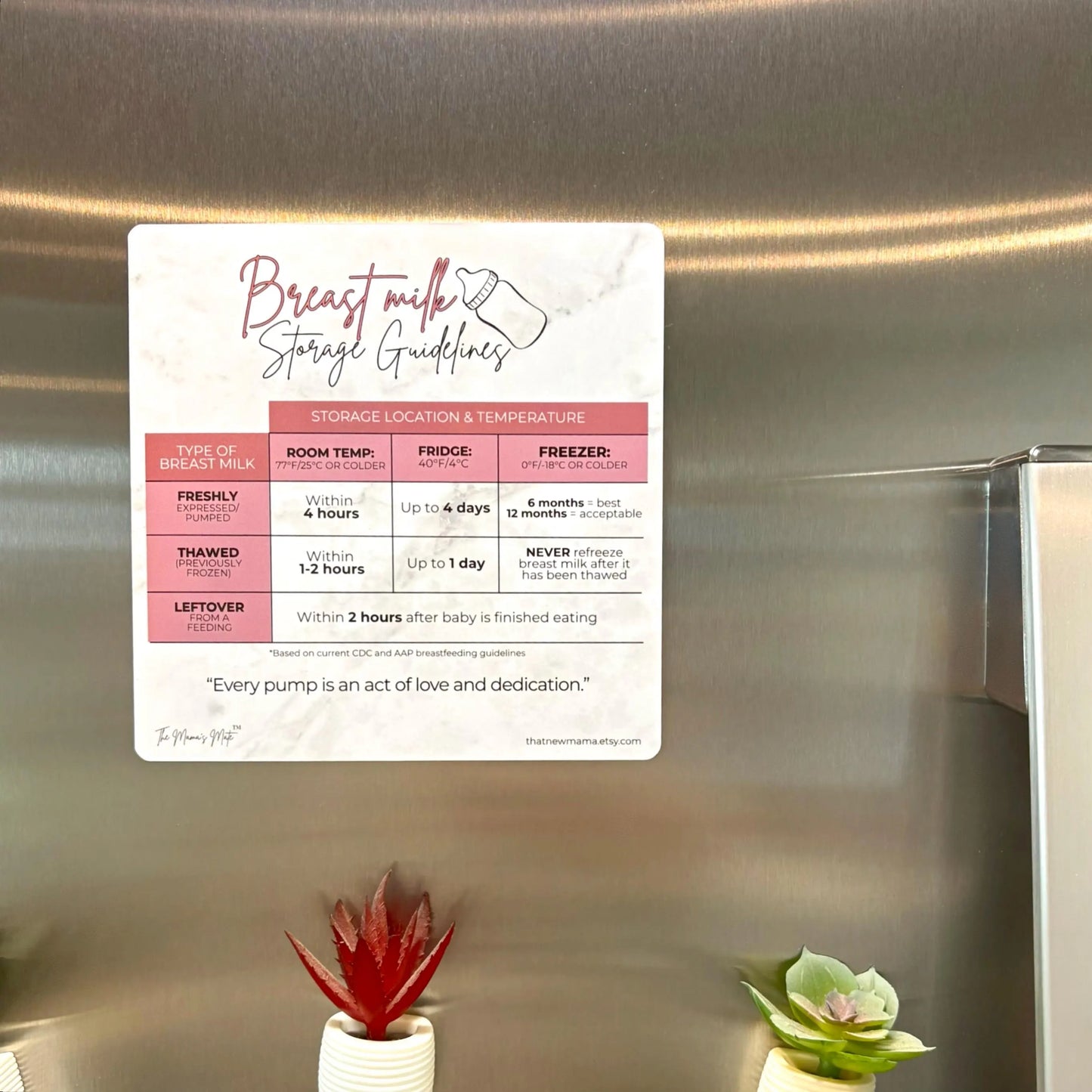 Breast Milk Storage Guidelines Fridge Magnet