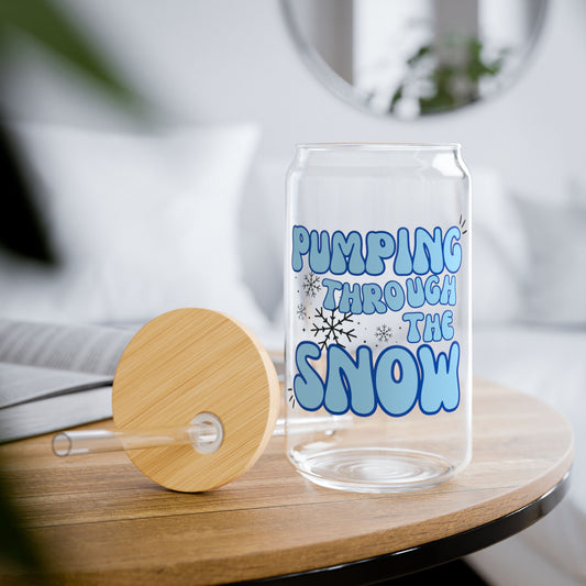 Pumping Through the Snow 16 oz Sipper Glass