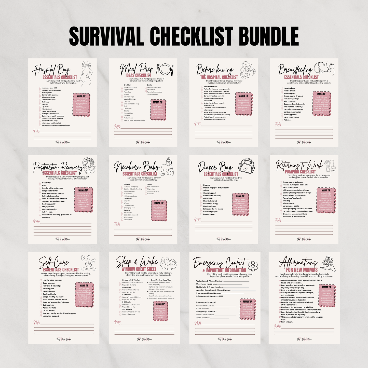 Digital That New Mama Survival Checklist Bundle