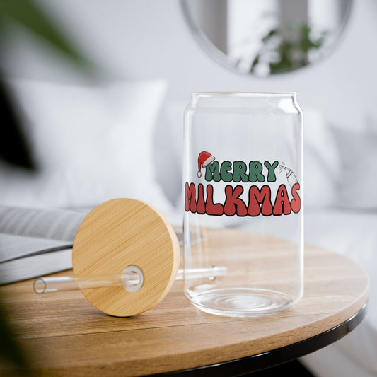 Merry Milkmas Christmas mama 16 oz beer can sipper glass