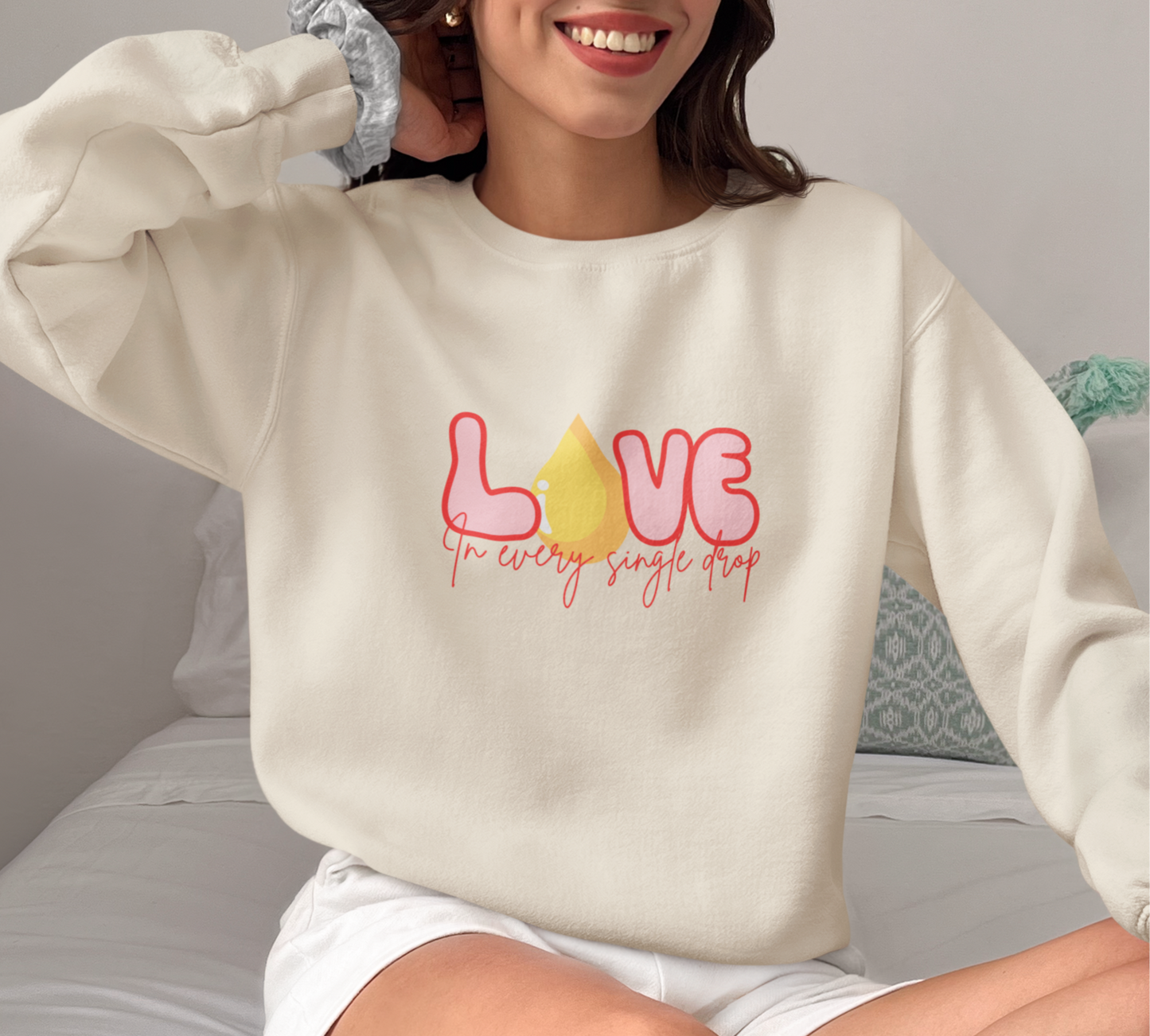 Love In Every Drop Valentine's Day Breastfeeding Mama Crewneck